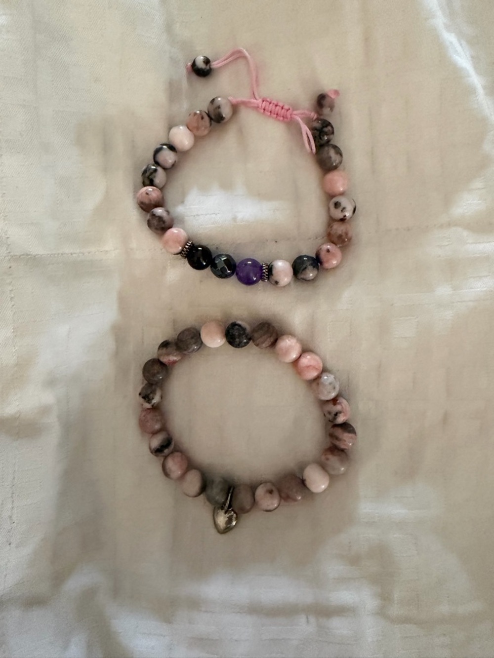Pink and Gray Beaded Bracelet Set